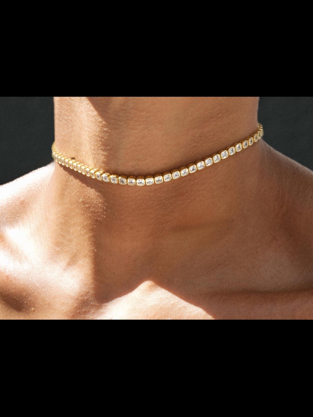 Baguette Diamond Moissanite Tennis Choker - Gold